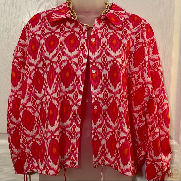 NWT Marc New York Pink Ikat Print 100% Cotton Button-Front Top MISSES SIZE XL - Picture 3 of 10